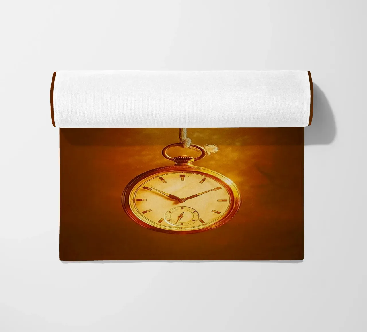 a clock hanging on a nearly broken string beach towel by PASMING