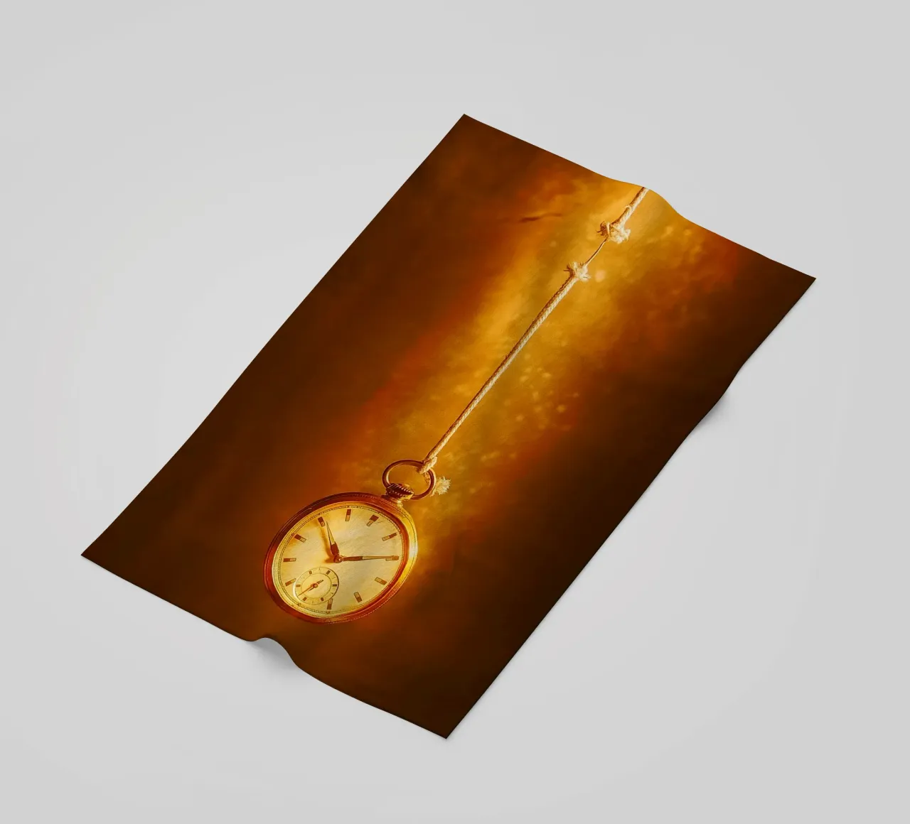 a clock hanging on a nearly broken string beach towel by PASMING