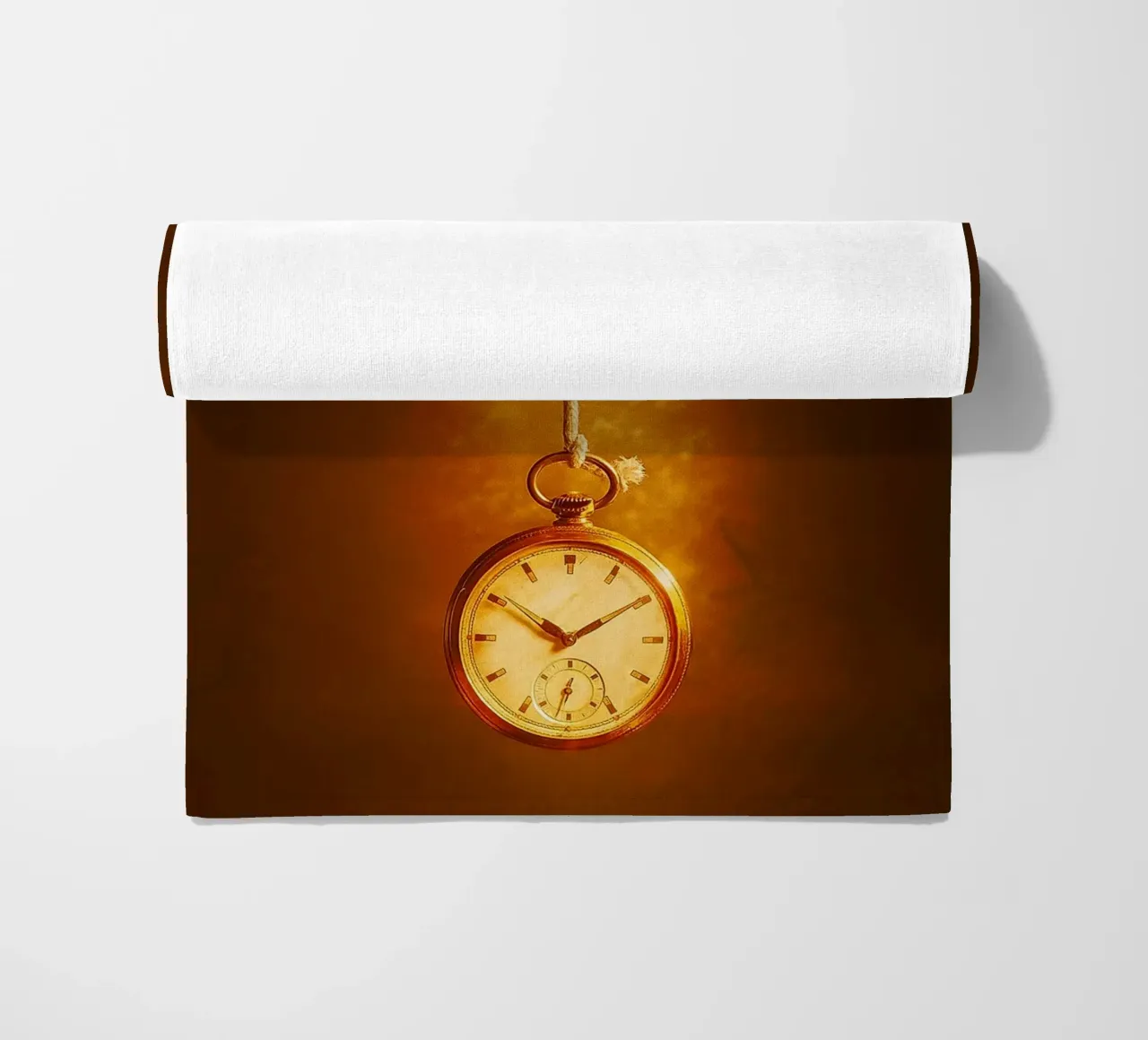 a clock hanging on a nearly broken string beach towel by PASMING