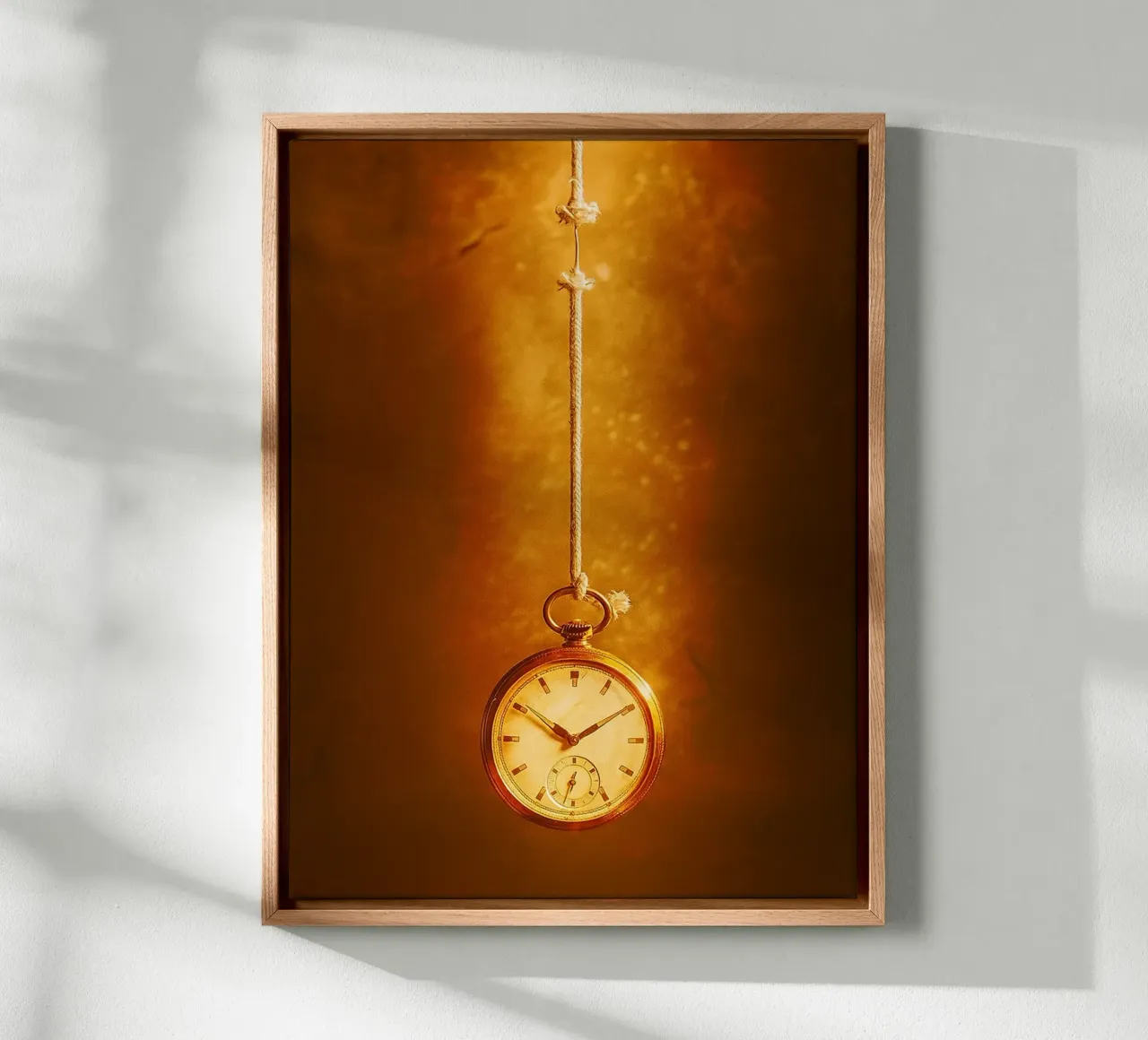 a clock hanging on a nearly broken string canvas by PASMING