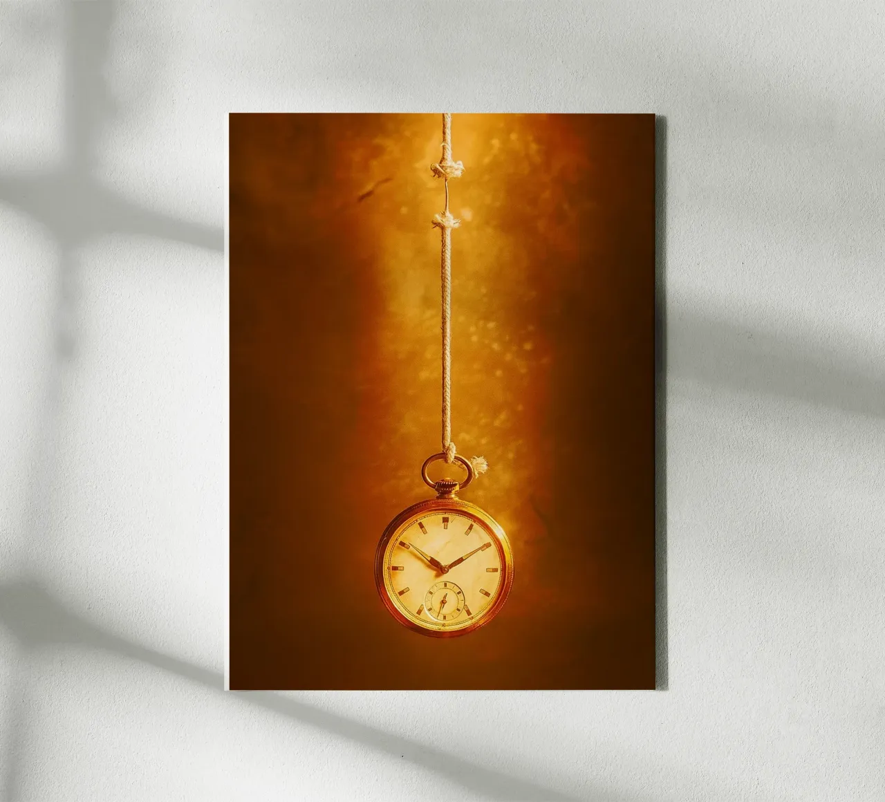 a clock hanging on a nearly broken string canvas by PASMING