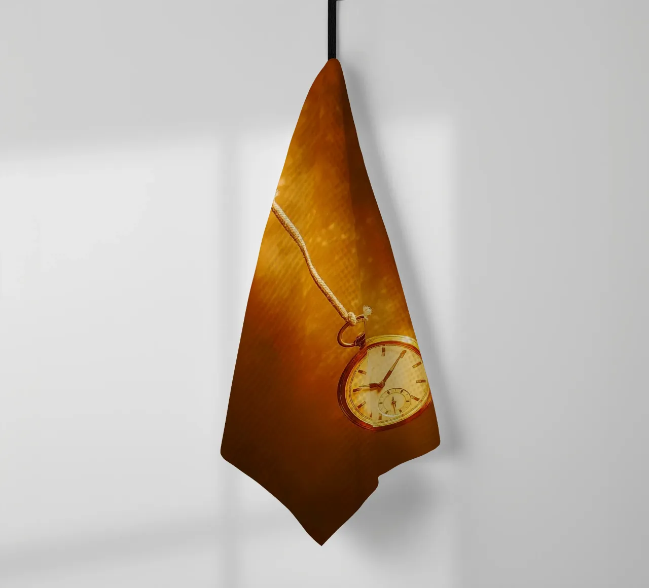 a clock hanging on a nearly broken string tea towel by PASMING