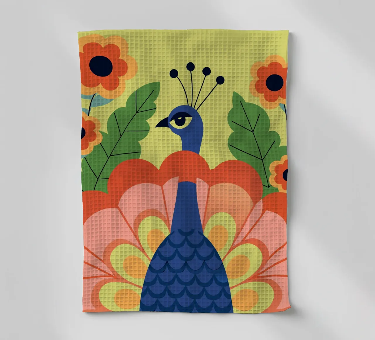 Paon dans un jardin de fleurs torchon de PROTECT ANIMALS