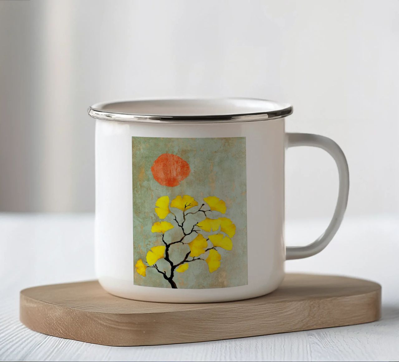 Ginkgo biloba tree art tazza in smalto da Justyna Jaszke JBJart