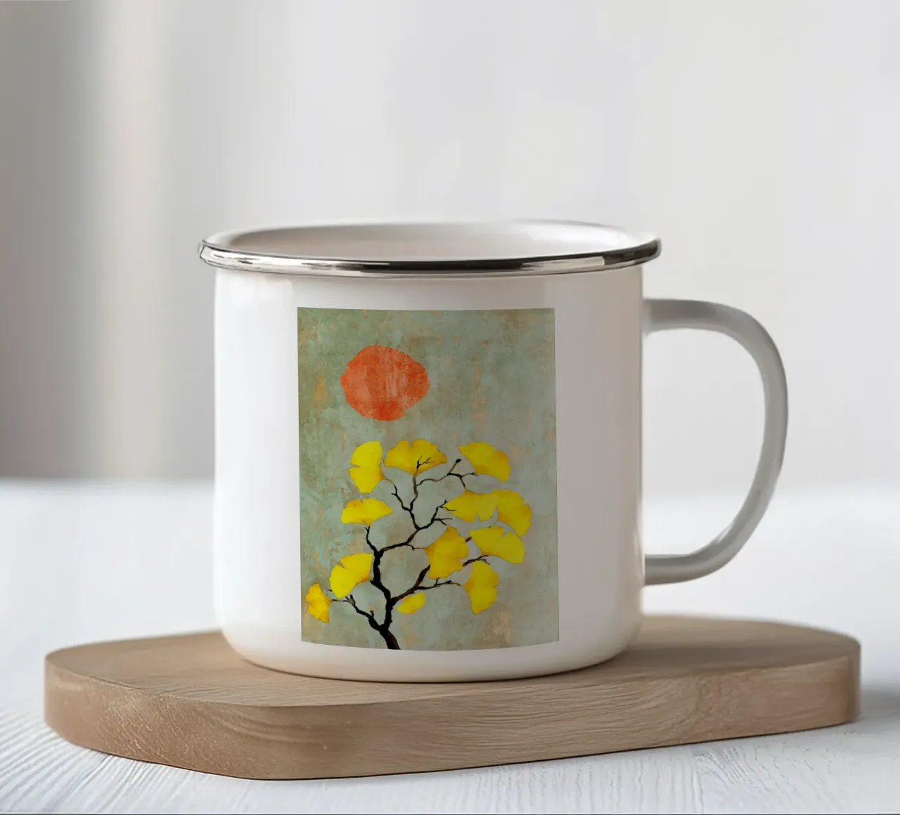 Ginkgo biloba tree art tazza in smalto da Justyna Jaszke JBJart