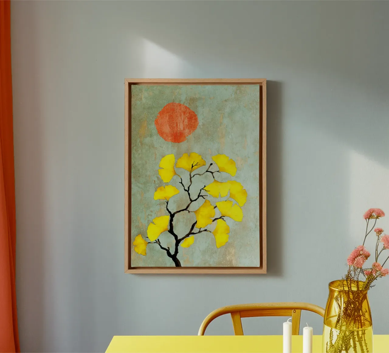 Ginkgo biloba tree art tela con Cornice a cassetta da Justyna Jaszke JBJart