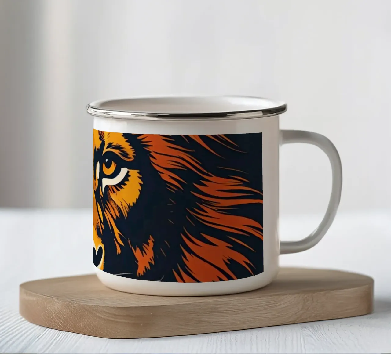 Leeuwenportret met BE BRAVE emaille mok van DesignDoodle