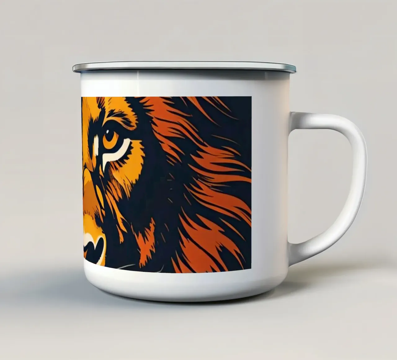 Leeuwenportret met BE BRAVE emaille mok van DesignDoodle