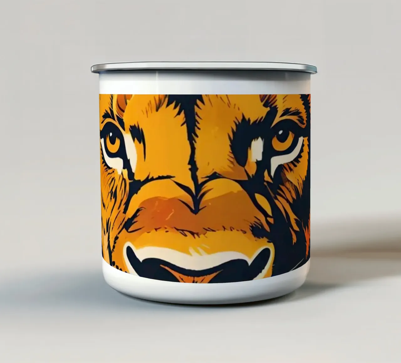 Leeuwenportret met BE BRAVE emaille mok van DesignDoodle