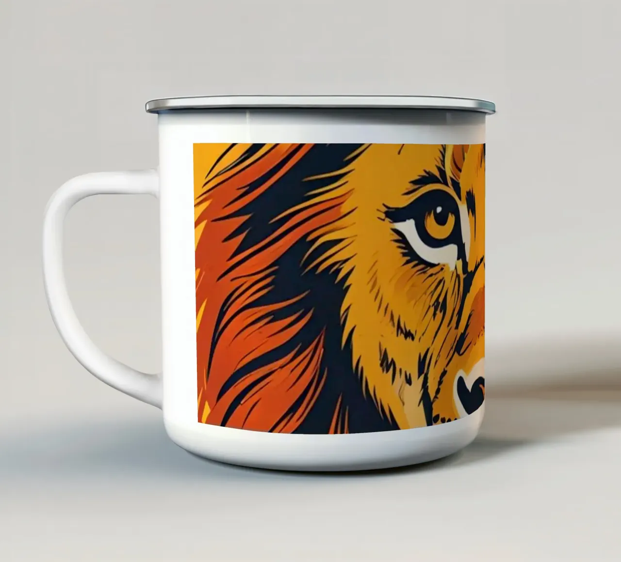 Leeuwenportret met BE BRAVE emaille mok van DesignDoodle