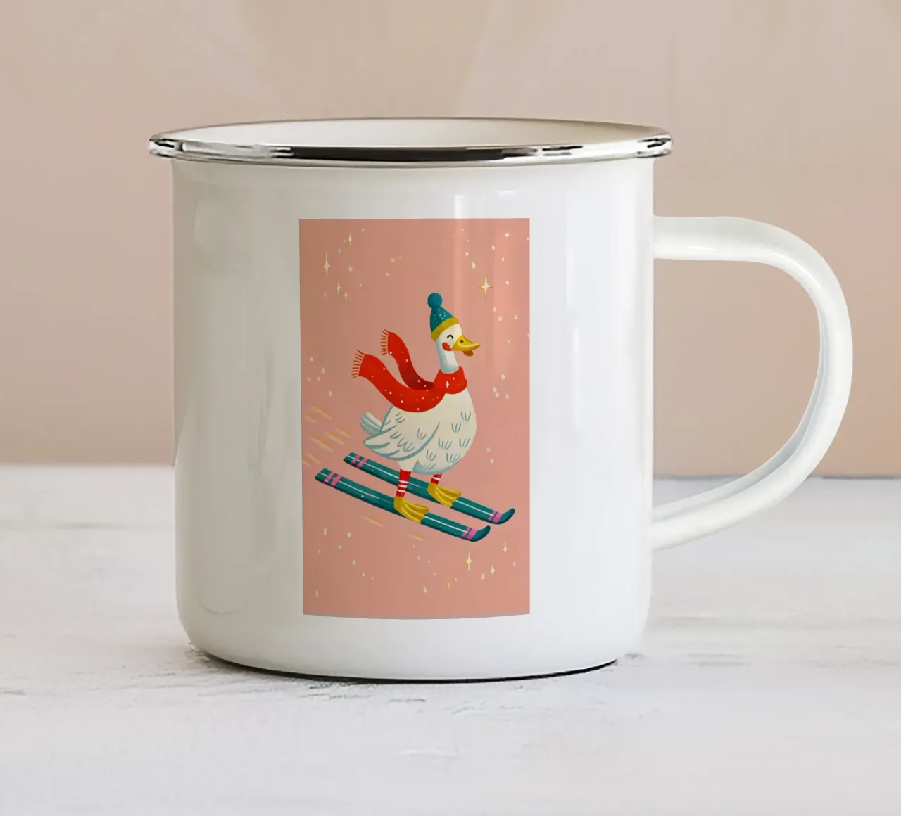 Skiing Duck Delight tazza in smalto da ChristmasMooodz