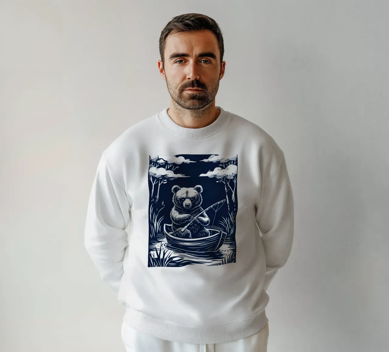 Pesca con l'orso in barca felpa da DesignDoodle