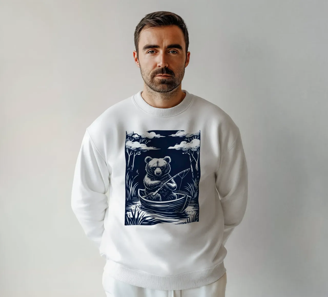 Pesca con l'orso in barca felpa da DesignDoodle