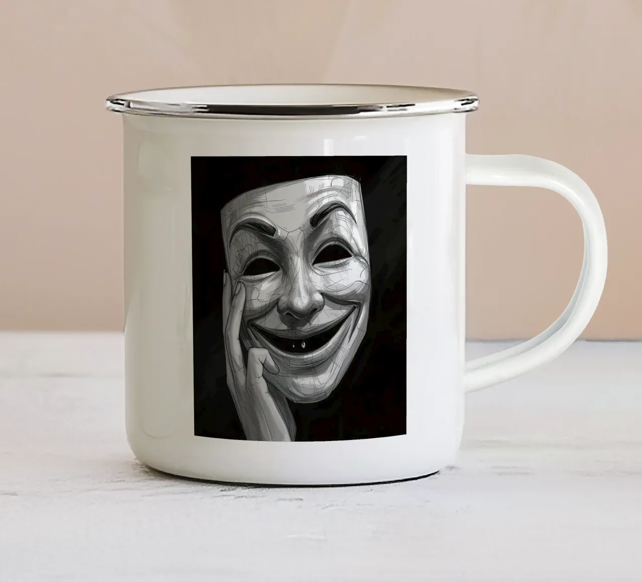 Maschera e mano inquietanti tazza in smalto da DesignDoodle