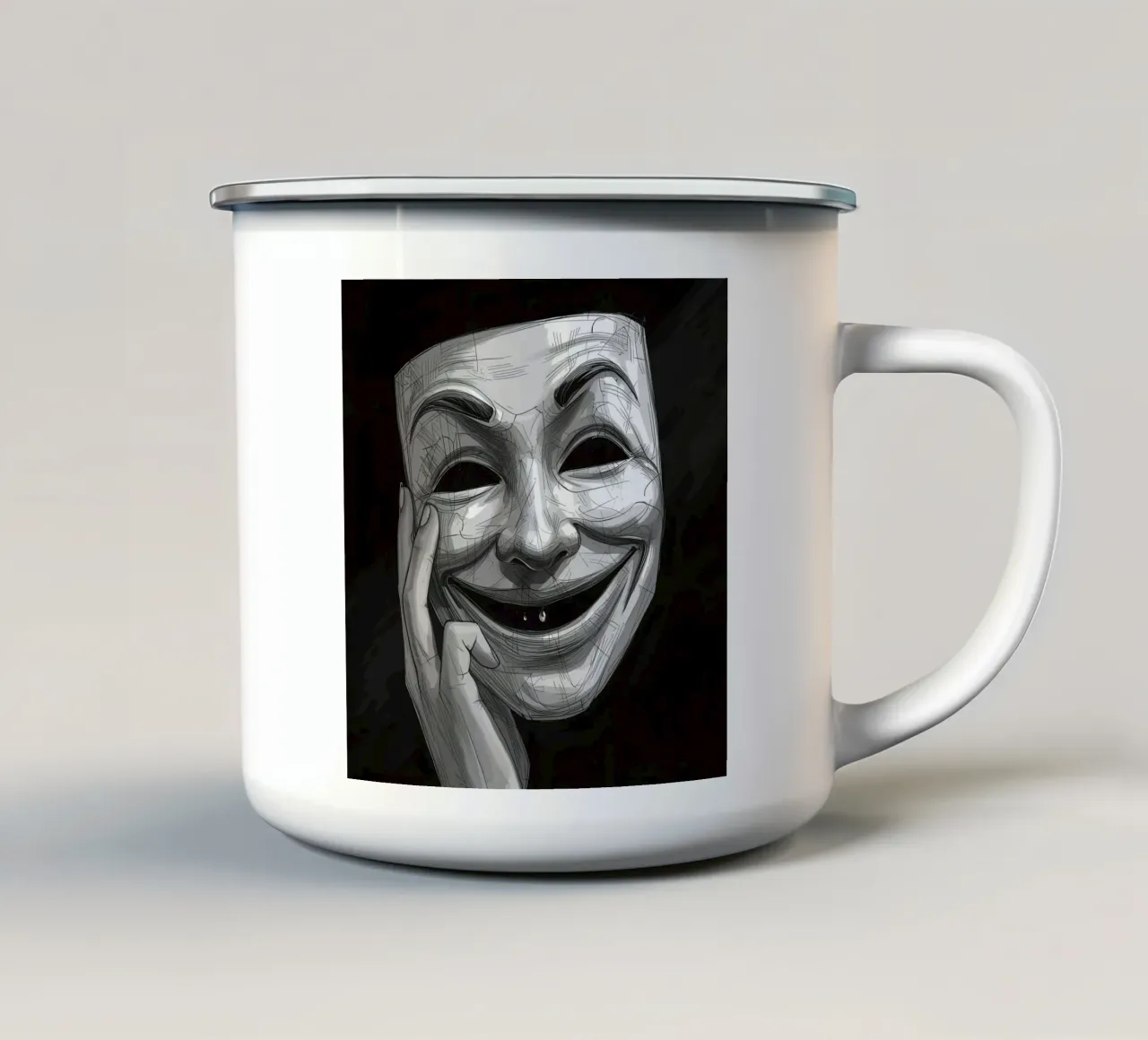 Maschera e mano inquietanti tazza in smalto da DesignDoodle