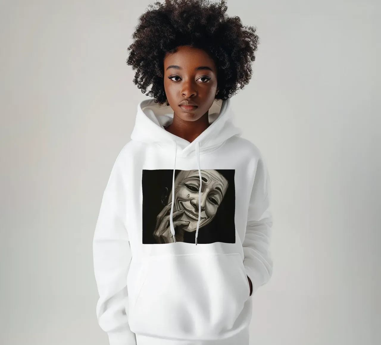 Maschera con mano e sorriso piangente felpa con cappuccio da DesignDoodle