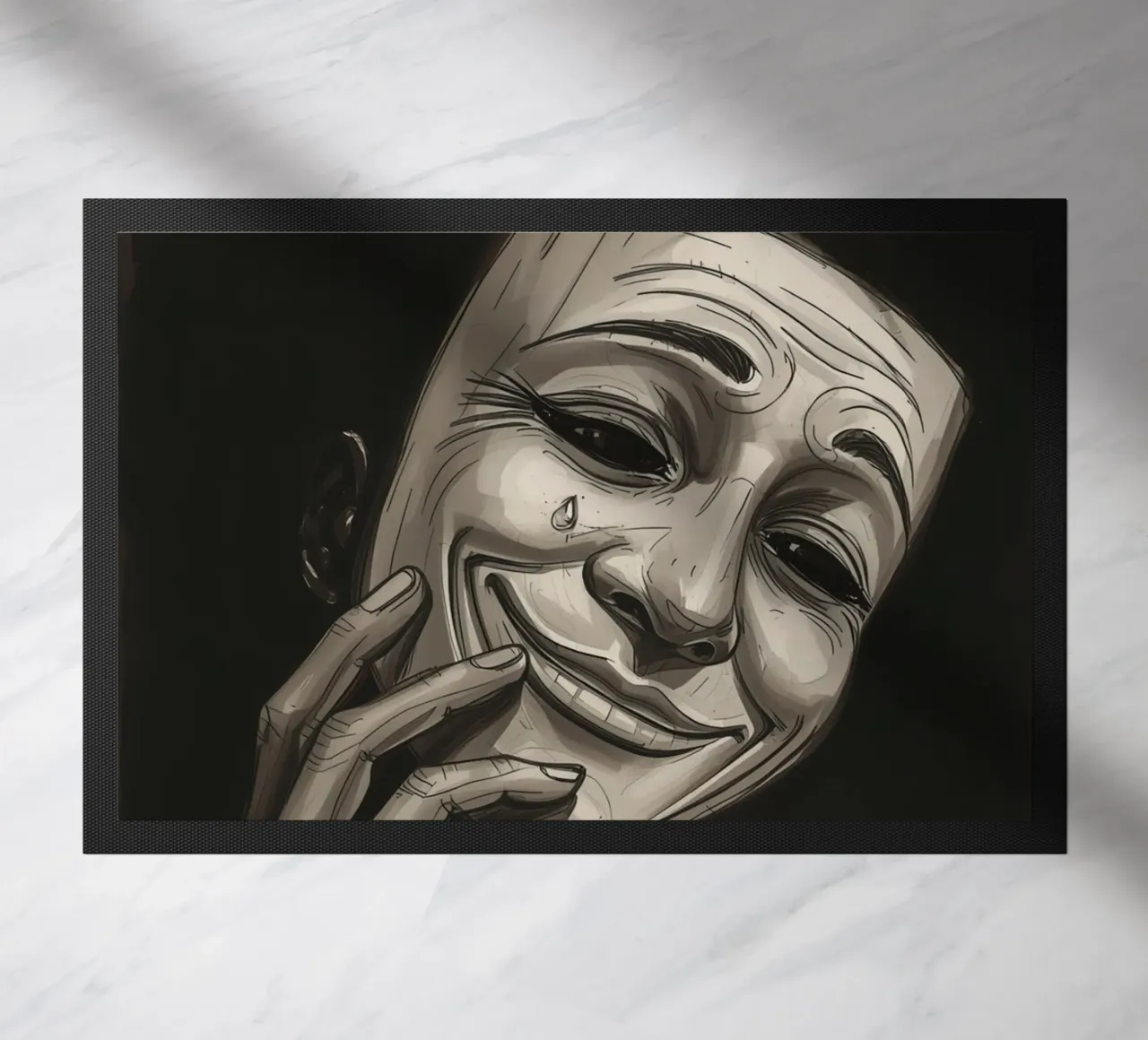 Maschera con mano e sorriso piangente zerbino da DesignDoodle