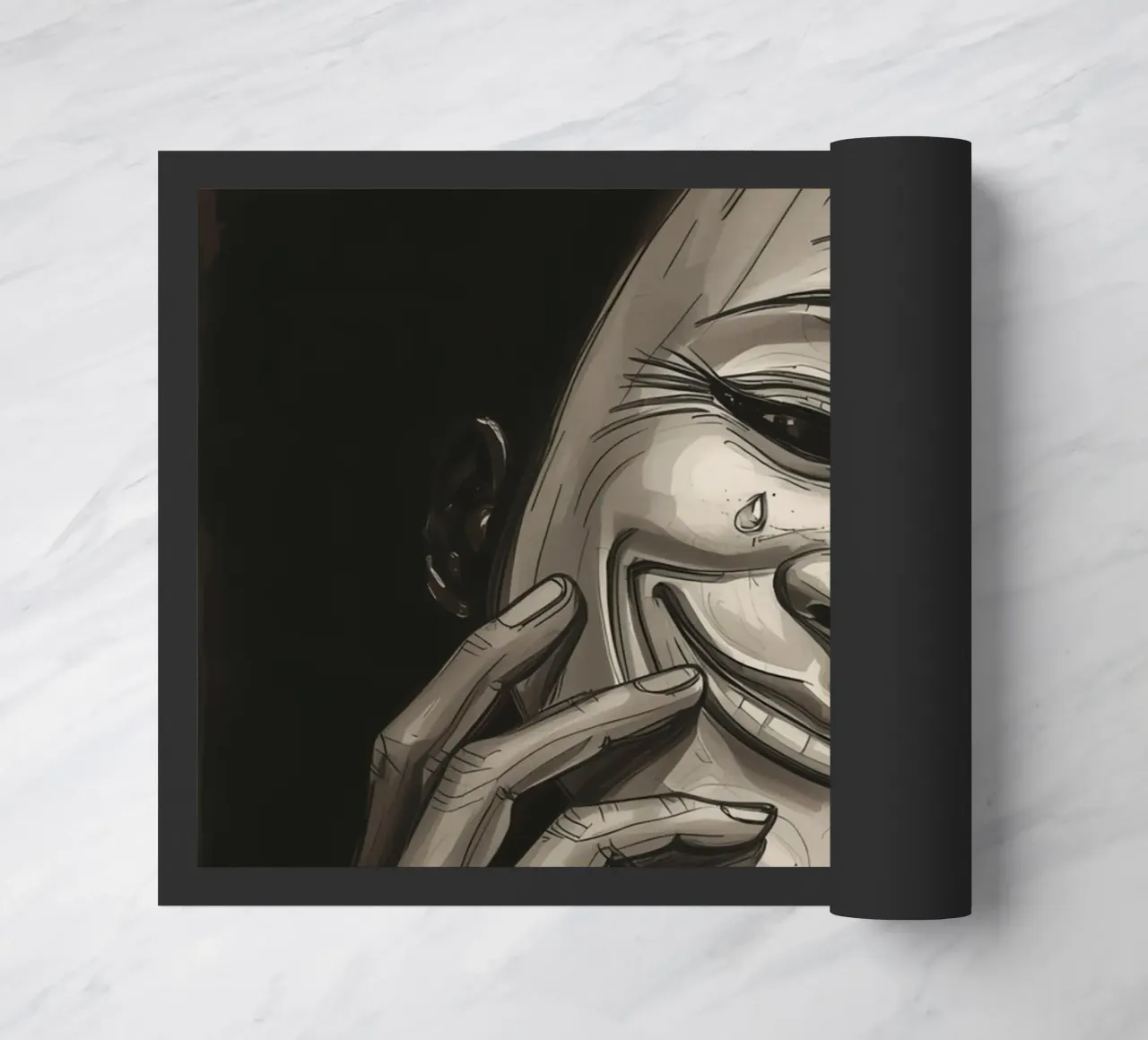 Maschera con mano e sorriso piangente zerbino da DesignDoodle