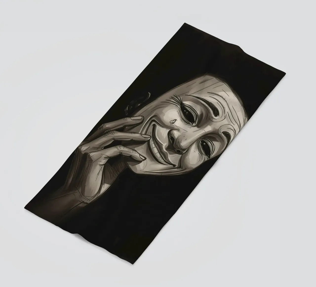 Maschera con mano e sorriso piangente telo mare da DesignDoodle