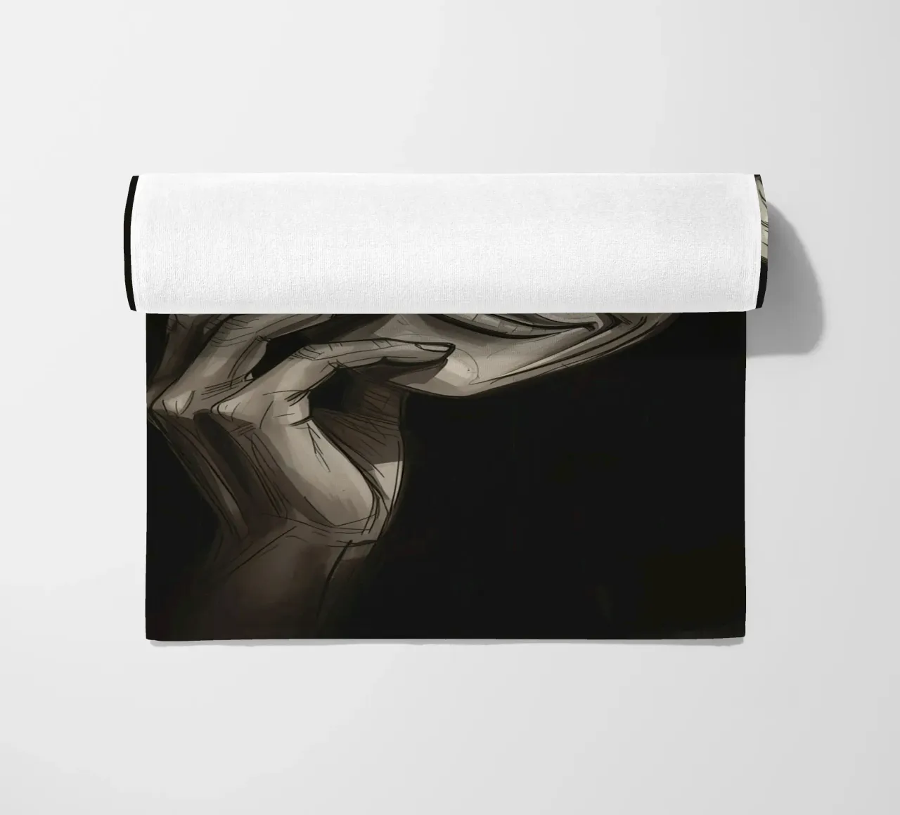 Maschera con mano e sorriso piangente telo mare da DesignDoodle