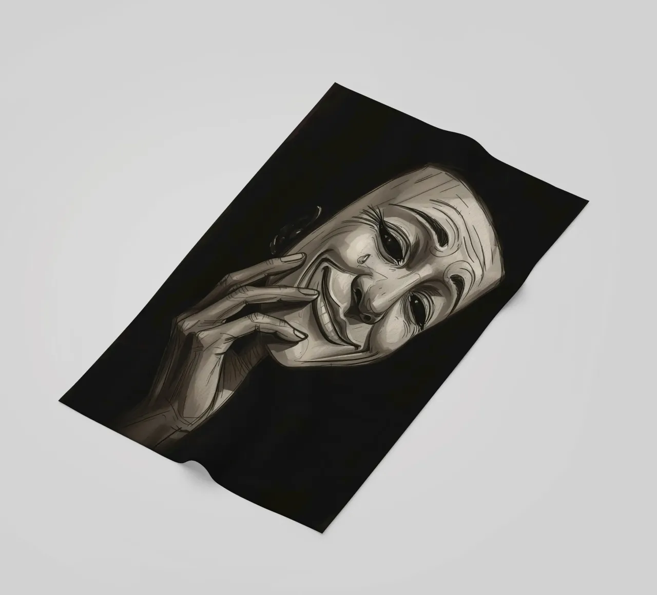 Maschera con mano e sorriso piangente telo mare da DesignDoodle