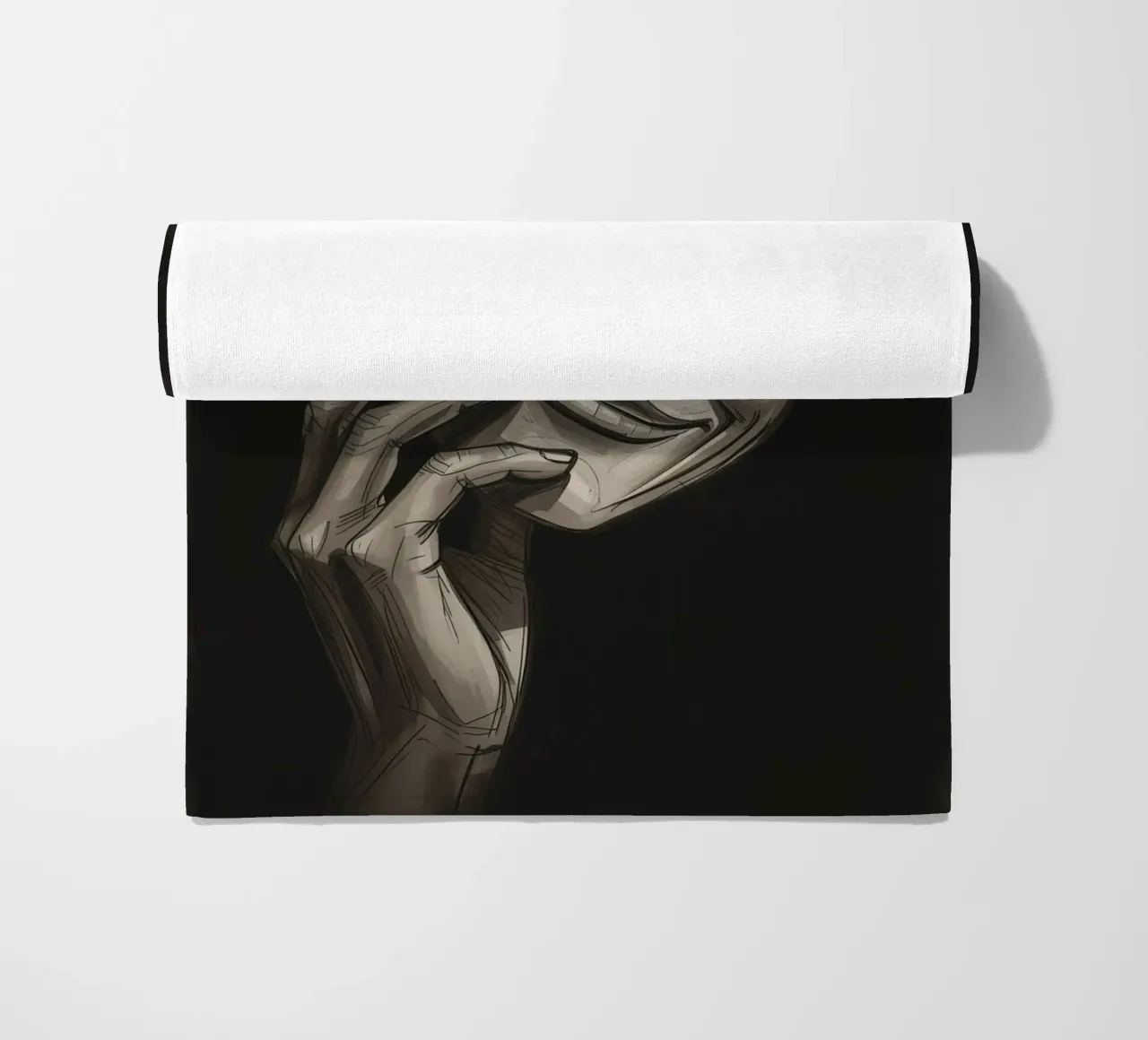 Maschera con mano e sorriso piangente telo mare da DesignDoodle