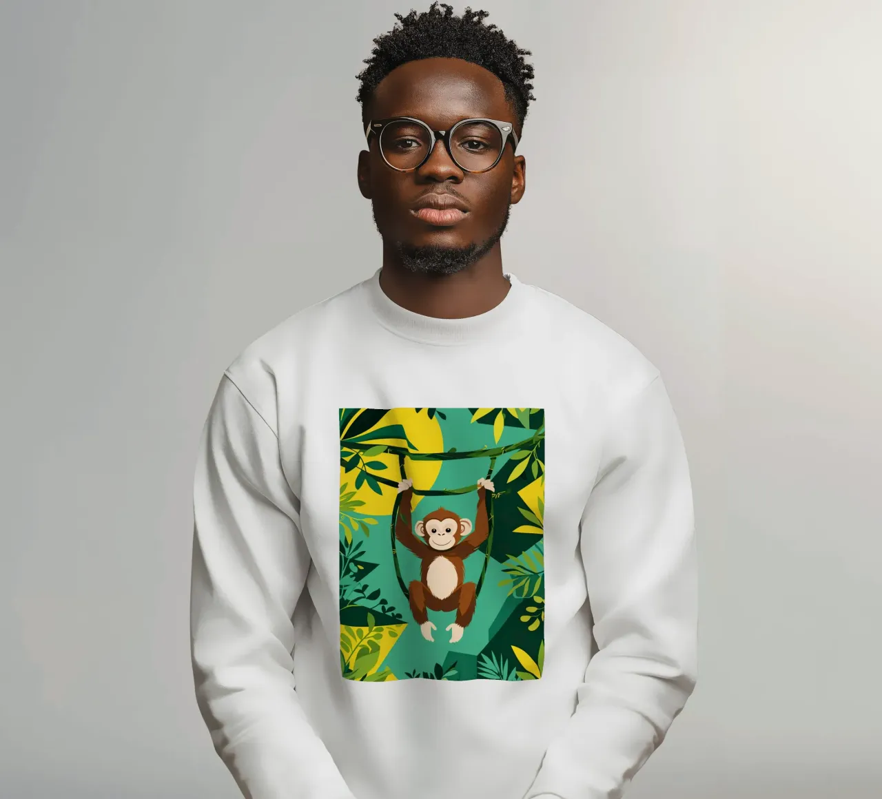 Scimmia felice appesa a una vite con fogliame felpa da DesignDoodle