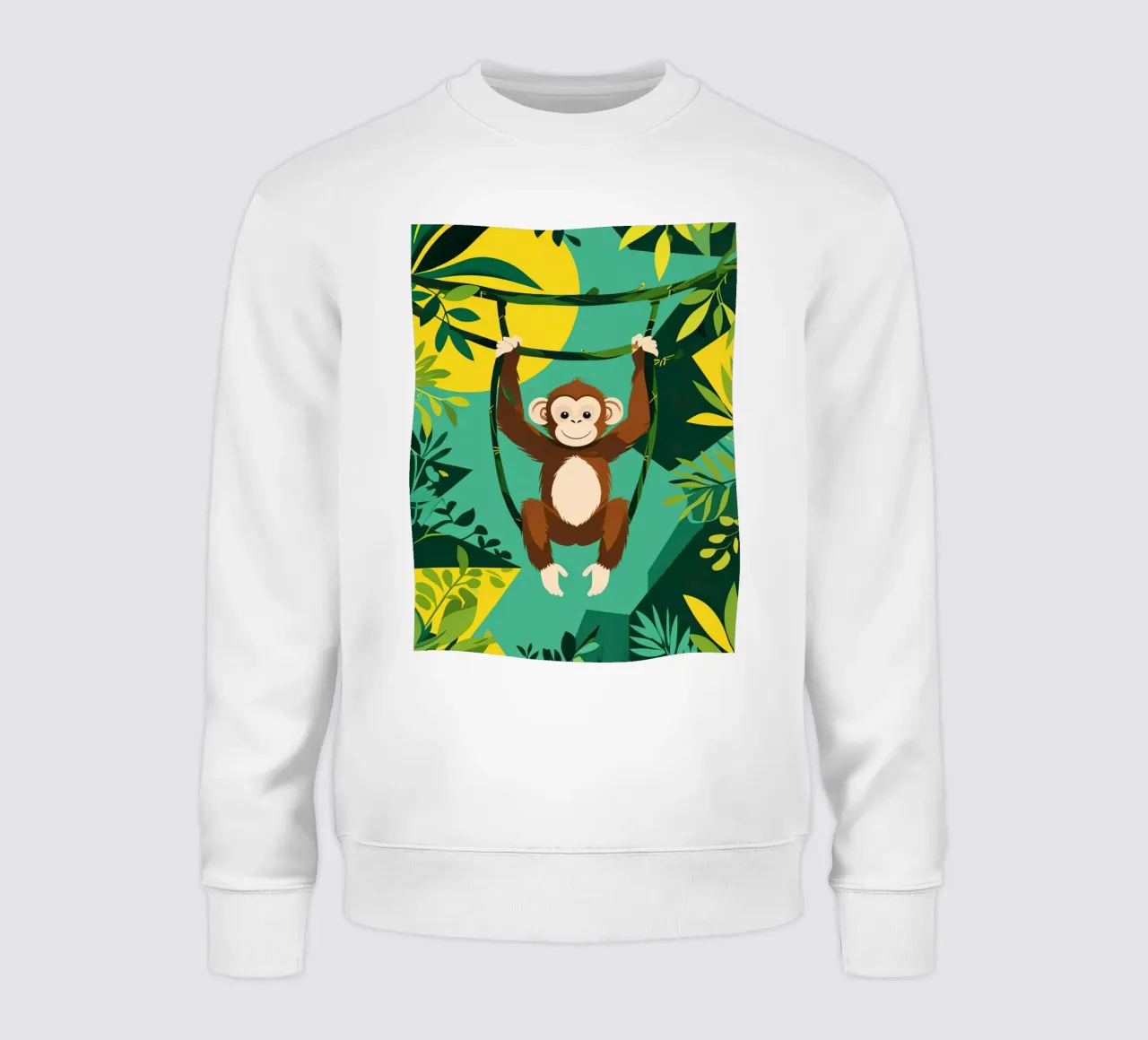 Scimmia felice appesa a una vite con fogliame felpa da DesignDoodle