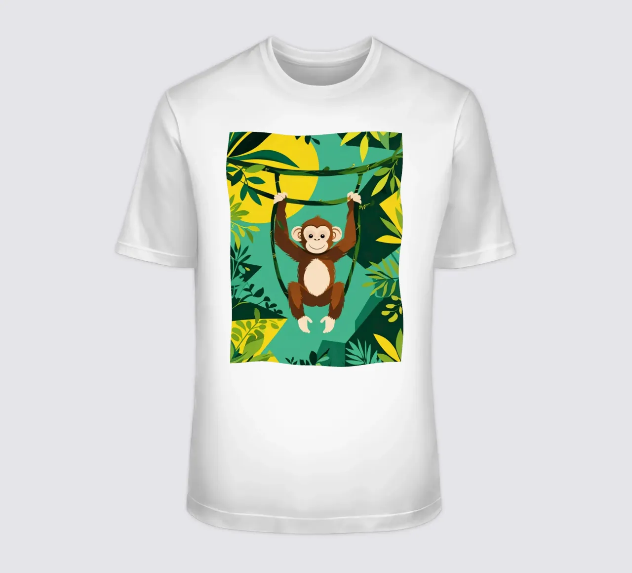 Scimmia felice appesa a una vite con fogliame t-shirt da DesignDoodle