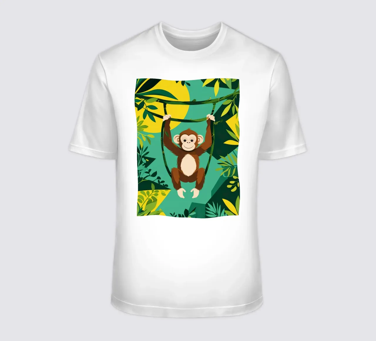 Scimmia felice appesa a una vite con fogliame t-shirt da DesignDoodle