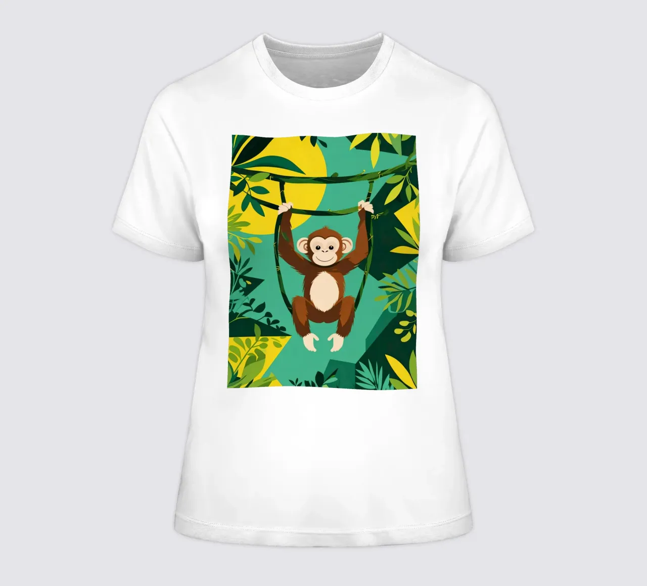 Scimmia felice appesa a una vite con fogliame t-shirt da donna da DesignDoodle