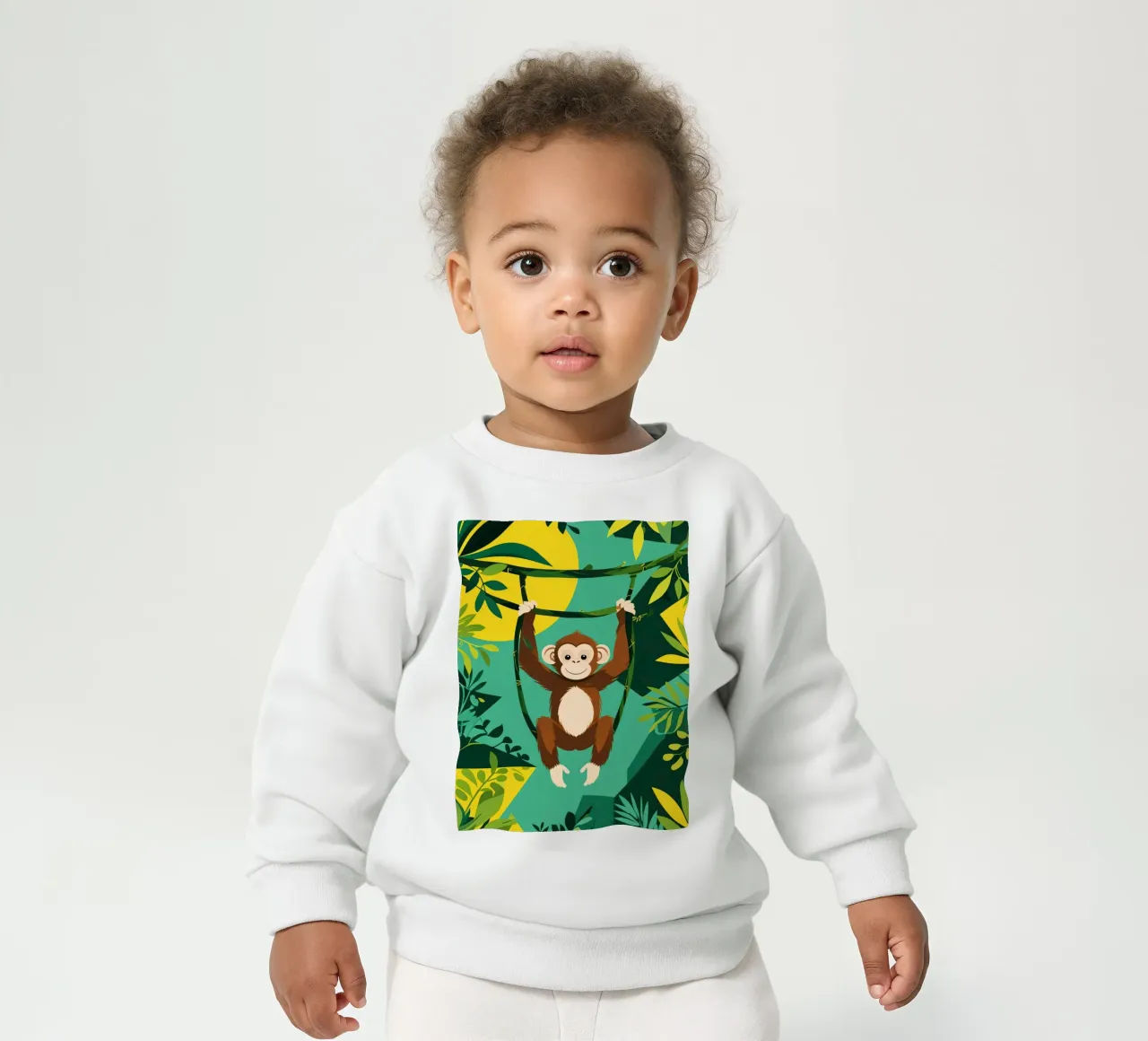 Scimmia felice appesa a una vite con fogliame felpa neonato da DesignDoodle