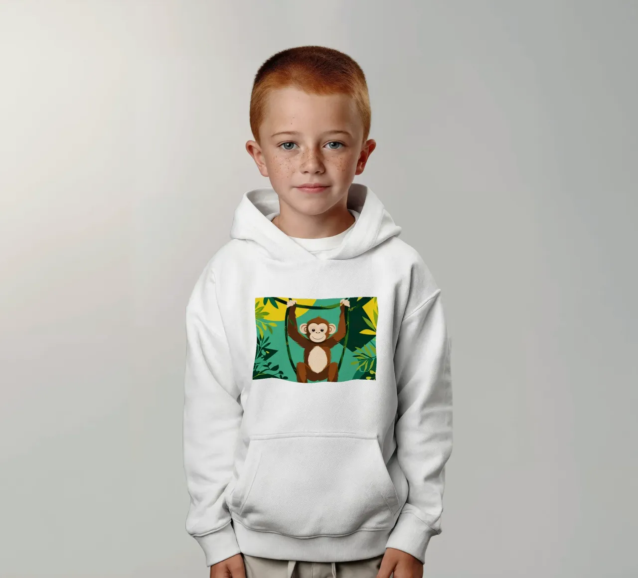 Scimmia felice appesa a una vite con fogliame felpa bambino con cappuccio da DesignDoodle