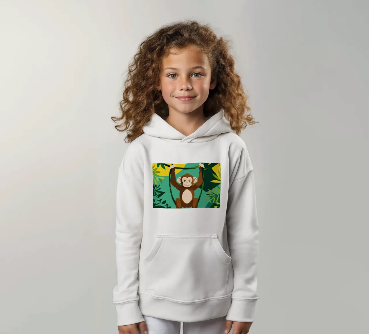 Scimmia felice appesa a una vite con fogliame felpa bambino con cappuccio da DesignDoodle