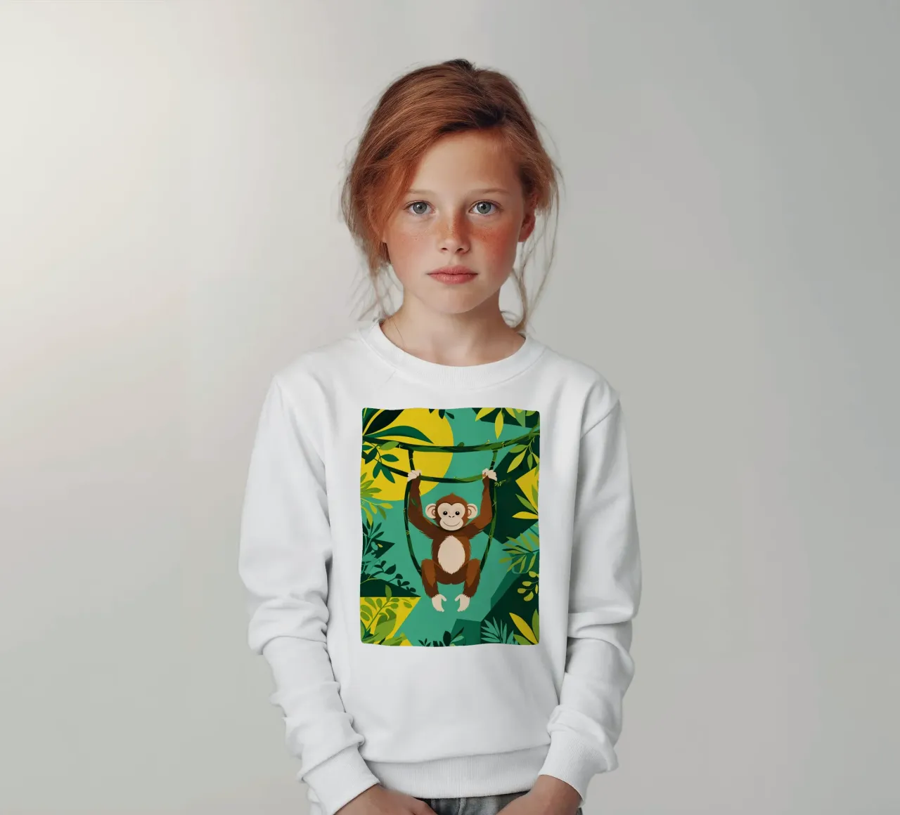 Scimmia felice appesa a una vite con fogliame felpa bambino da DesignDoodle