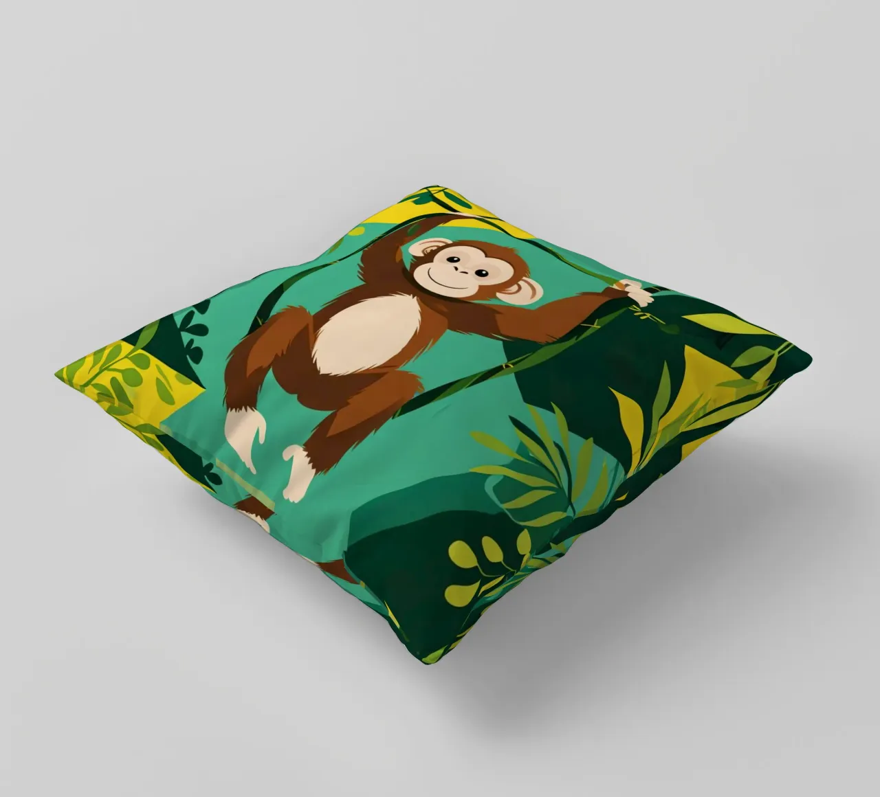 Scimmia felice appesa a una vite con fogliame cuscino da DesignDoodle