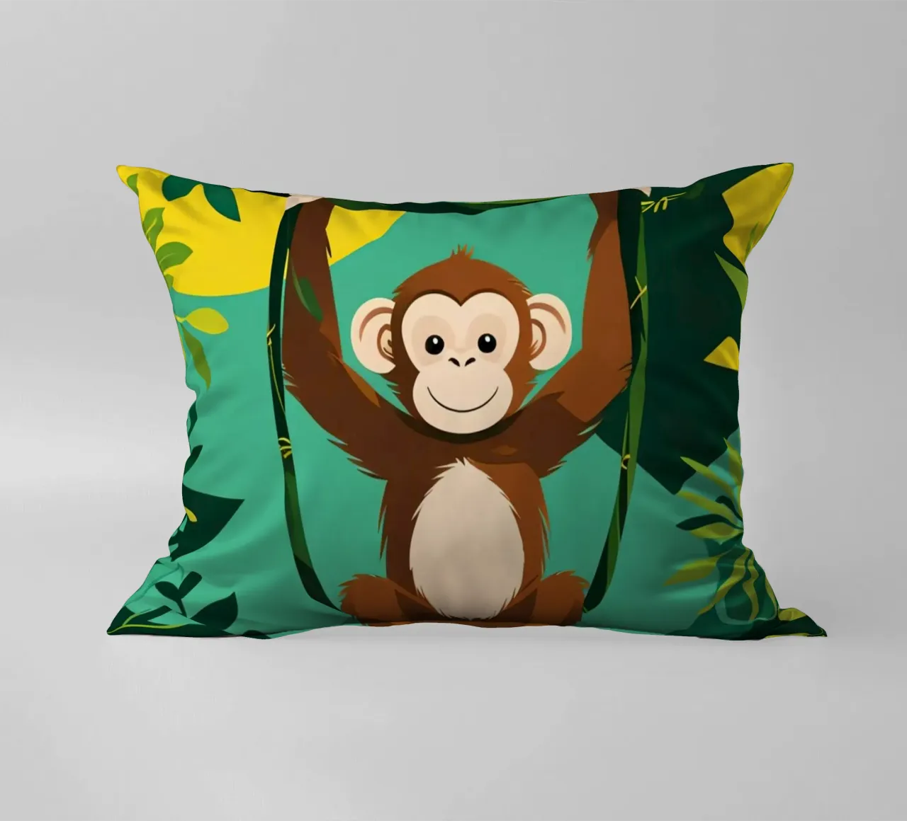 Scimmia felice appesa a una vite con fogliame cuscino da DesignDoodle