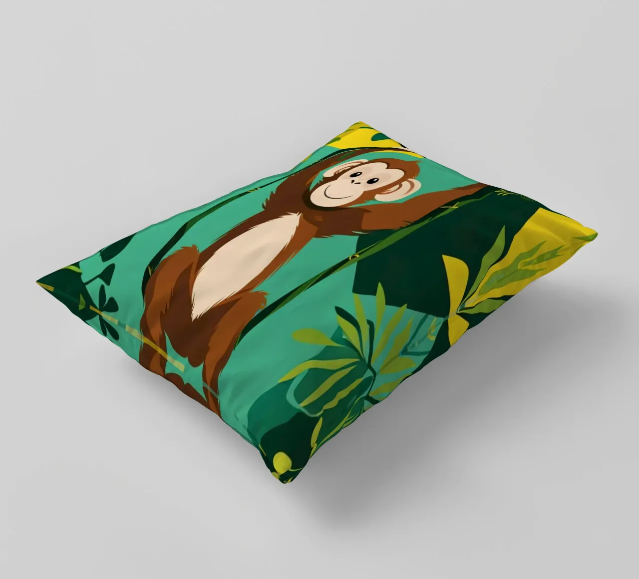 Scimmia felice appesa a una vite con fogliame cuscino da DesignDoodle