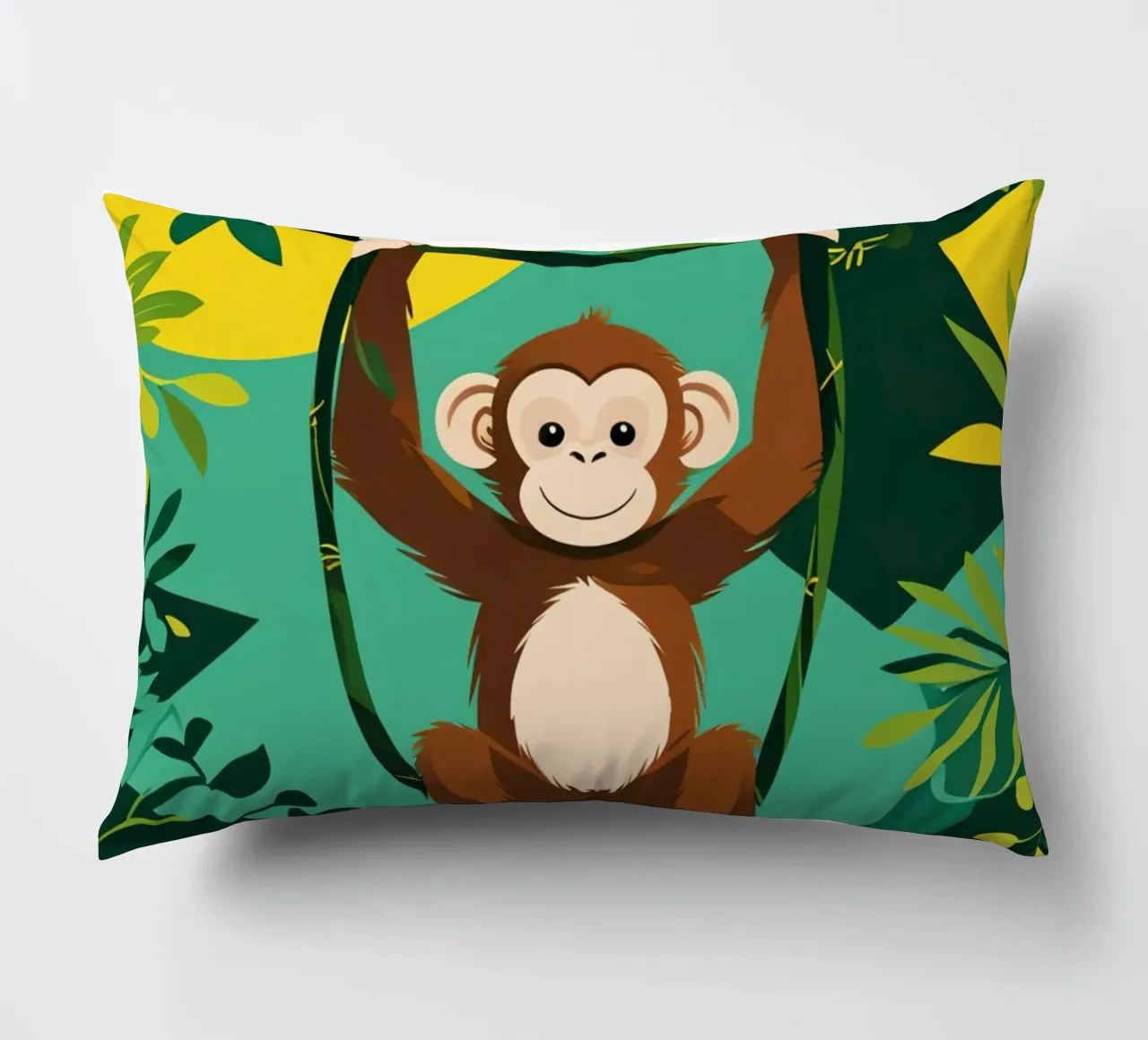 Scimmia felice appesa a una vite con fogliame cuscino da DesignDoodle