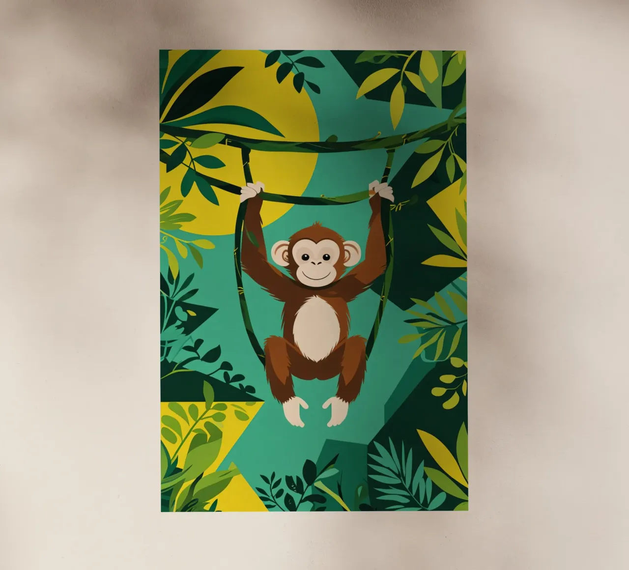 Scimmia felice appesa a una vite con fogliame pellicola backlit da DesignDoodle