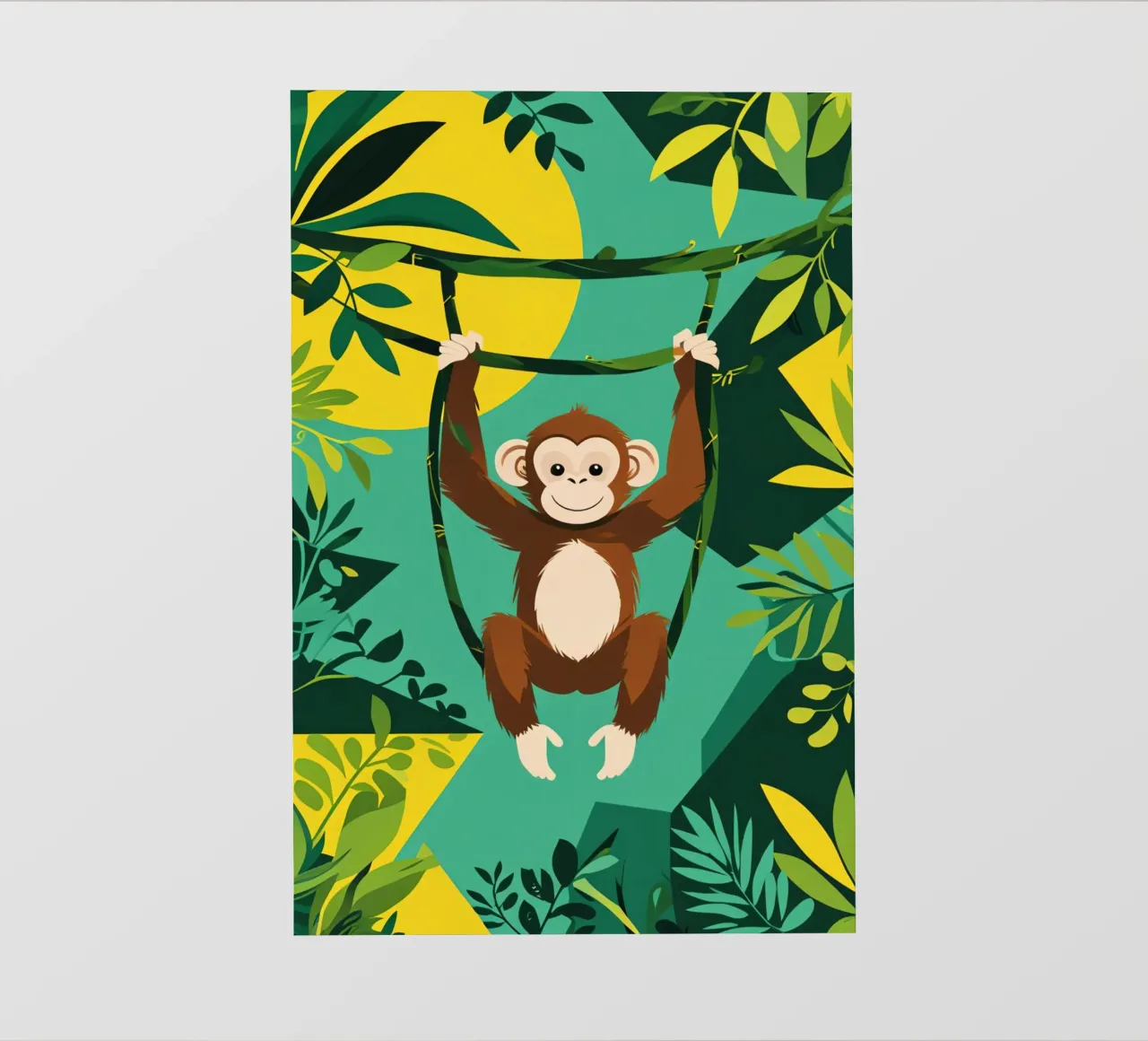 Scimmia felice appesa a una vite con fogliame telo in pvc da DesignDoodle