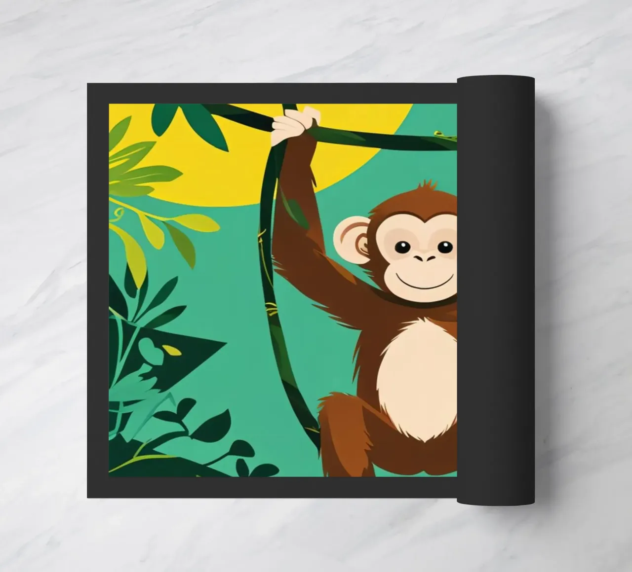 Scimmia felice appesa a una vite con fogliame zerbino da DesignDoodle