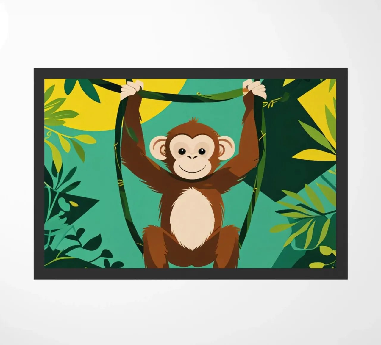 Scimmia felice appesa a una vite con fogliame zerbino da DesignDoodle