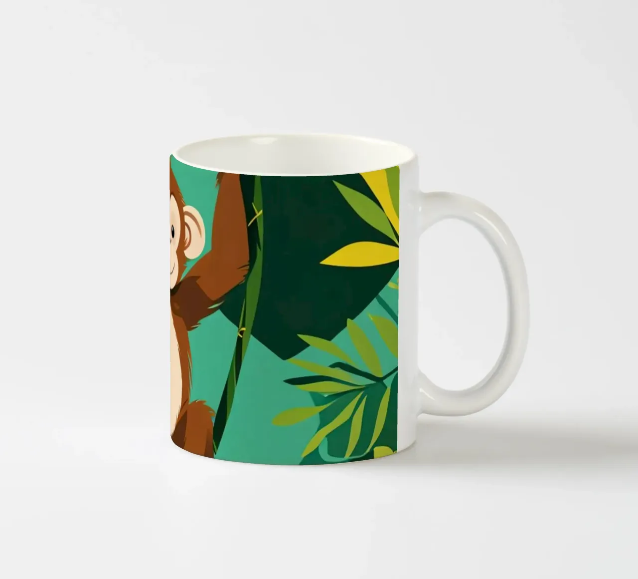 Scimmia felice appesa a una vite con fogliame tazza in ceramica da DesignDoodle