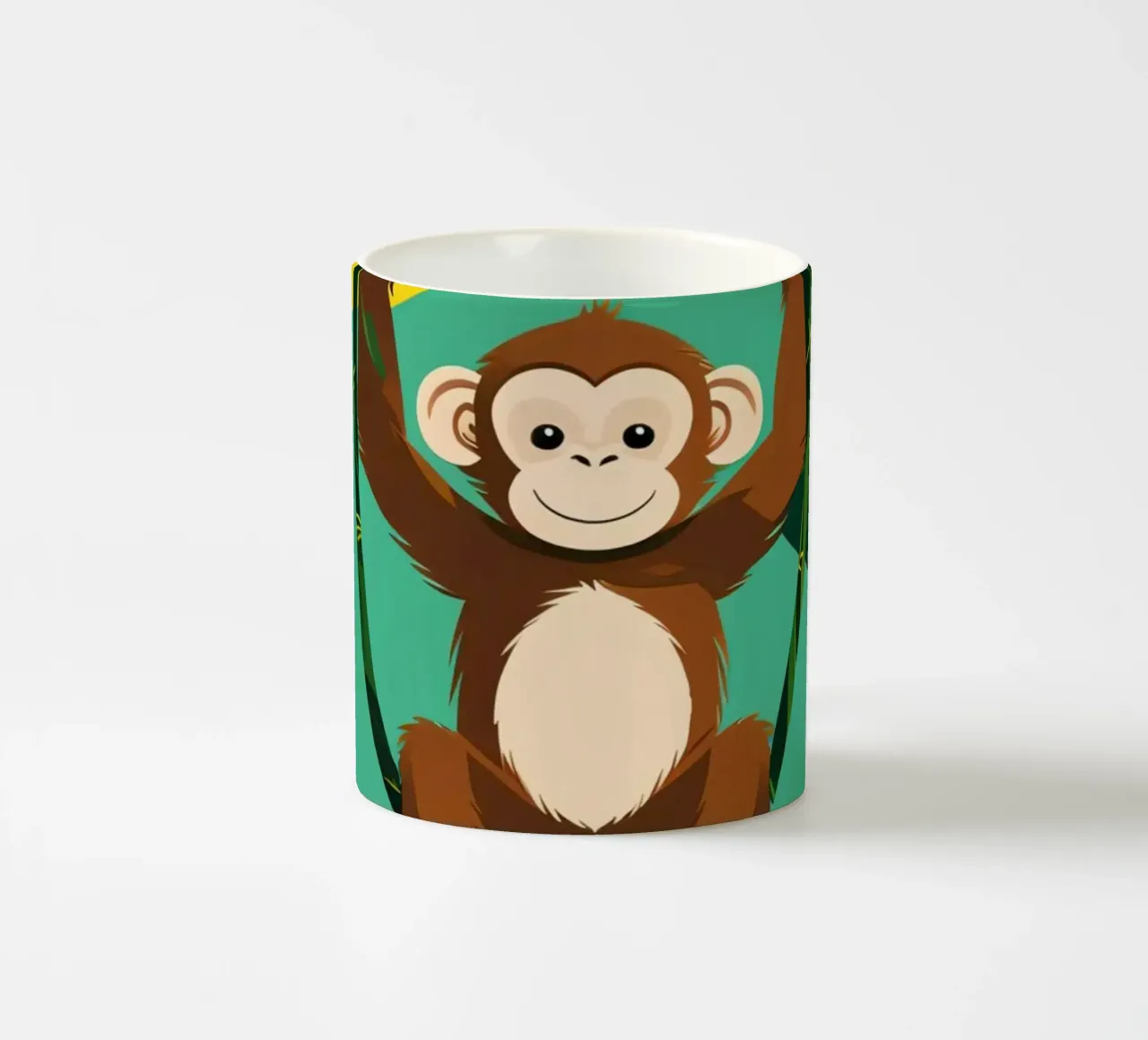 Scimmia felice appesa a una vite con fogliame tazza in ceramica da DesignDoodle