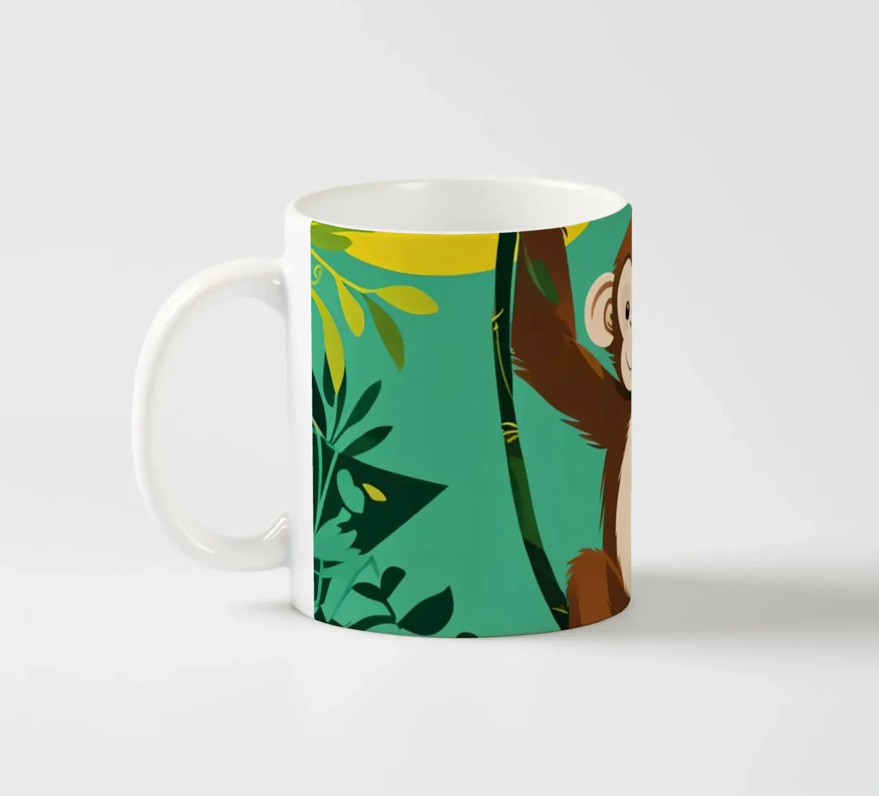 Scimmia felice appesa a una vite con fogliame tazza in ceramica da DesignDoodle