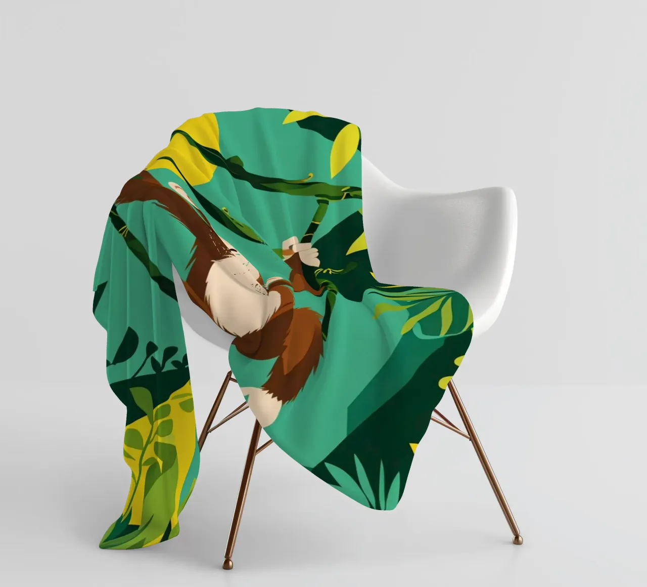 Scimmia felice appesa a una vite con fogliame coperta in pile da DesignDoodle