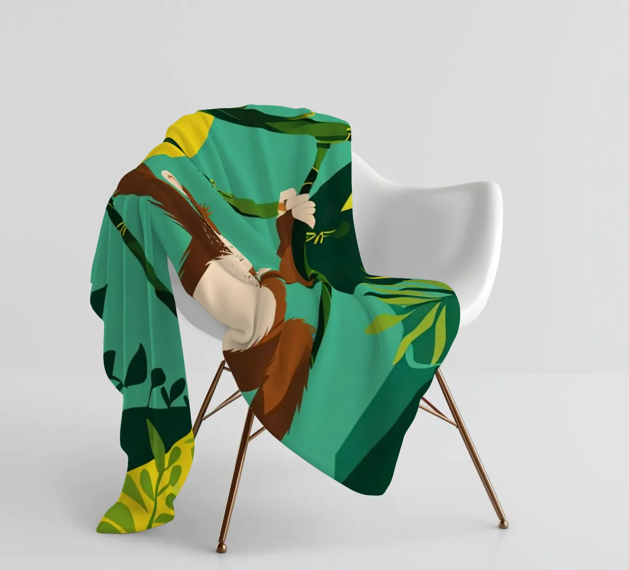 Scimmia felice appesa a una vite con fogliame coperta in pile da DesignDoodle
