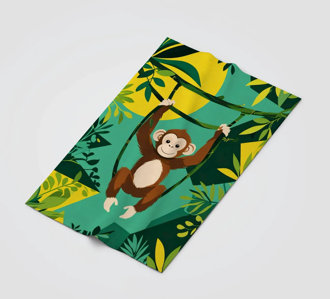 Scimmia felice appesa a una vite con fogliame coperta in pile da DesignDoodle