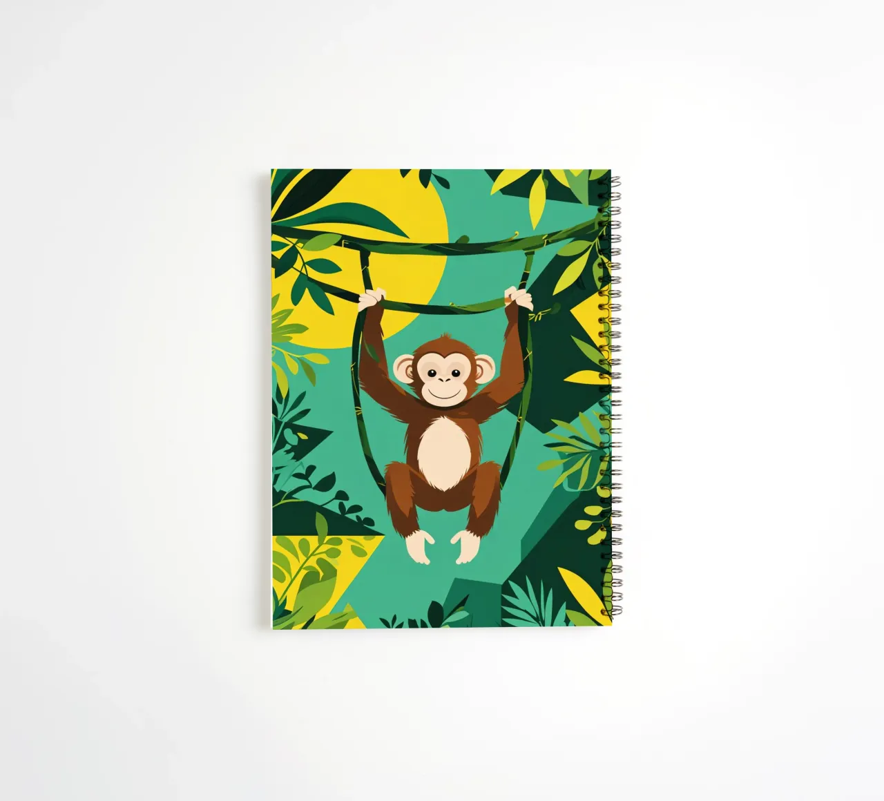 Scimmia felice appesa a una vite con fogliame diario ad anelli da DesignDoodle